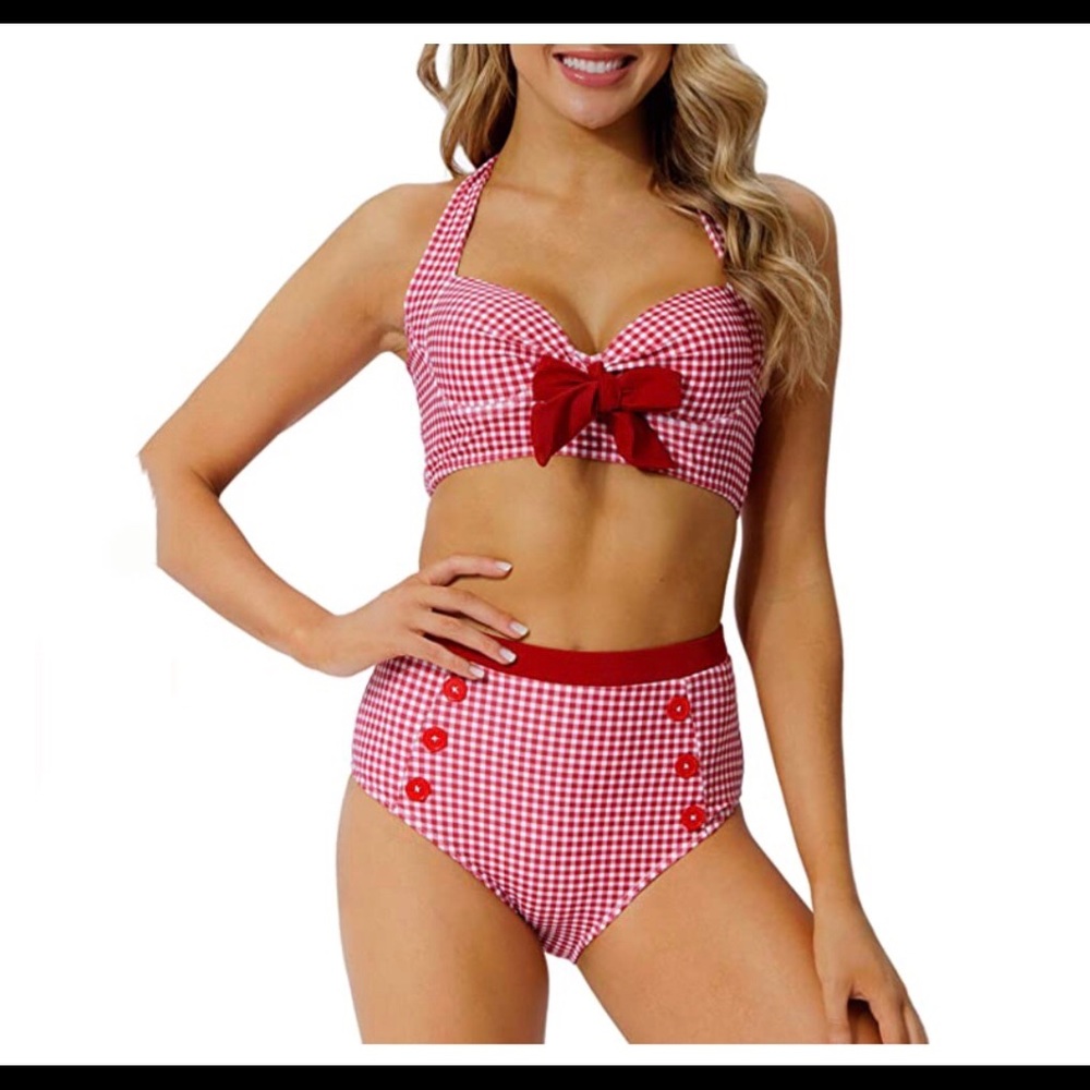 Peddney high waisted plaid 2 piece swimsuit Sz. Large and Xtra large - Picture 4 of 9